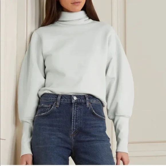 ⭐️ NWT Agolde Extended Rib Turtleneck Sweatshirt, 100% Cotton Balloon Sleeve Top - Picture 1 of 6